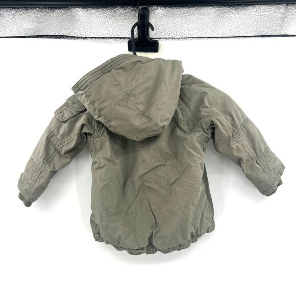 H&M Olive Green Fur Trim Hood Baby Jacket Size 1.5-2 Year - Picture 2 of 4